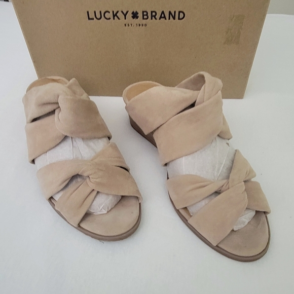 Lucky Brand Rhilley Laguna Brown Suede Wedge Heels Knotted Sandals 5.5 with Box - Picture 3 of 10